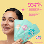 Hydrating Glow Check Mask — model holding Glow Check masks with study results