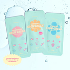 Hydrating Glow Check Mask — three Glow Check mask pouches with water splash