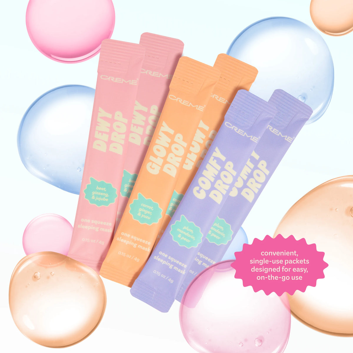 Hydration Station Sleeping Mask Variety Pack — single-use mask sachets with colorful bubbles