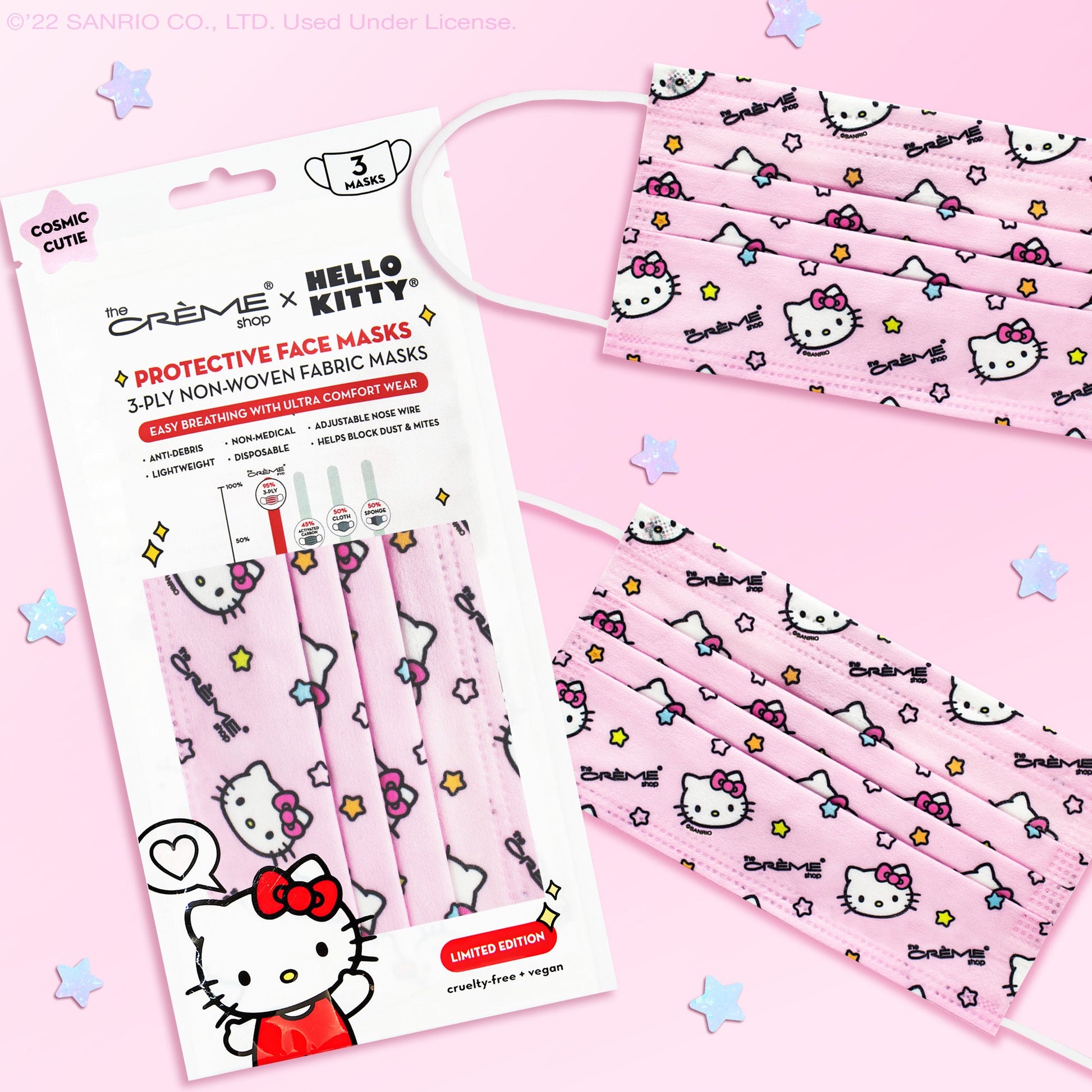 Hello Kitty 3-Ply Disposable Protective Face Mask | Cosmic Cutie Protective Masks 3 Count - The Crème Shop x Sanrio 