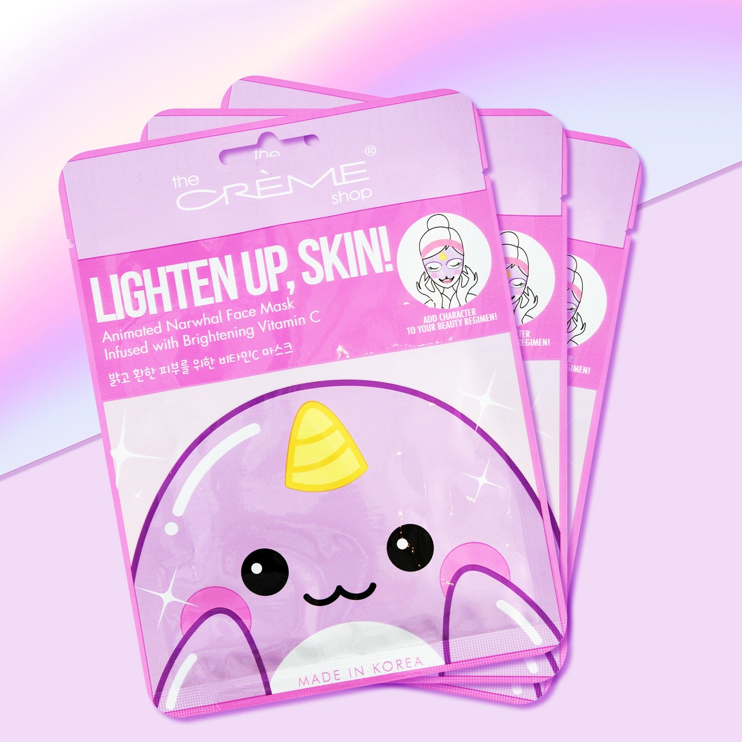 Lighten Up, Skin! Animated Narwhal Face Mask - Brightening Vitamin C Animated Sheet Masks - The Crème Shop 