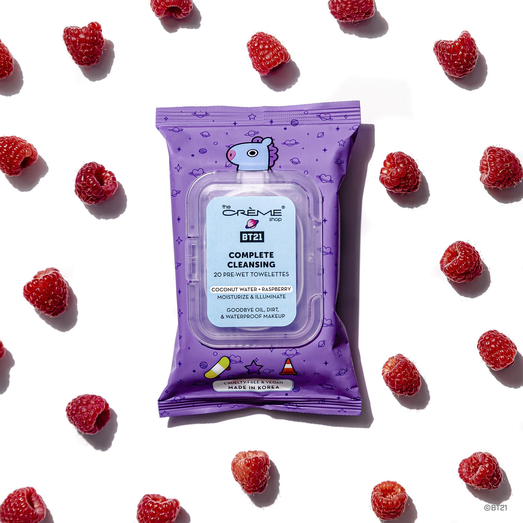 MANG Complete Cleansing Towelettes - Coconut Water & Raspberry (20 Pre-Wet Towelettes) Towelettes The Crème Shop x BT21 
