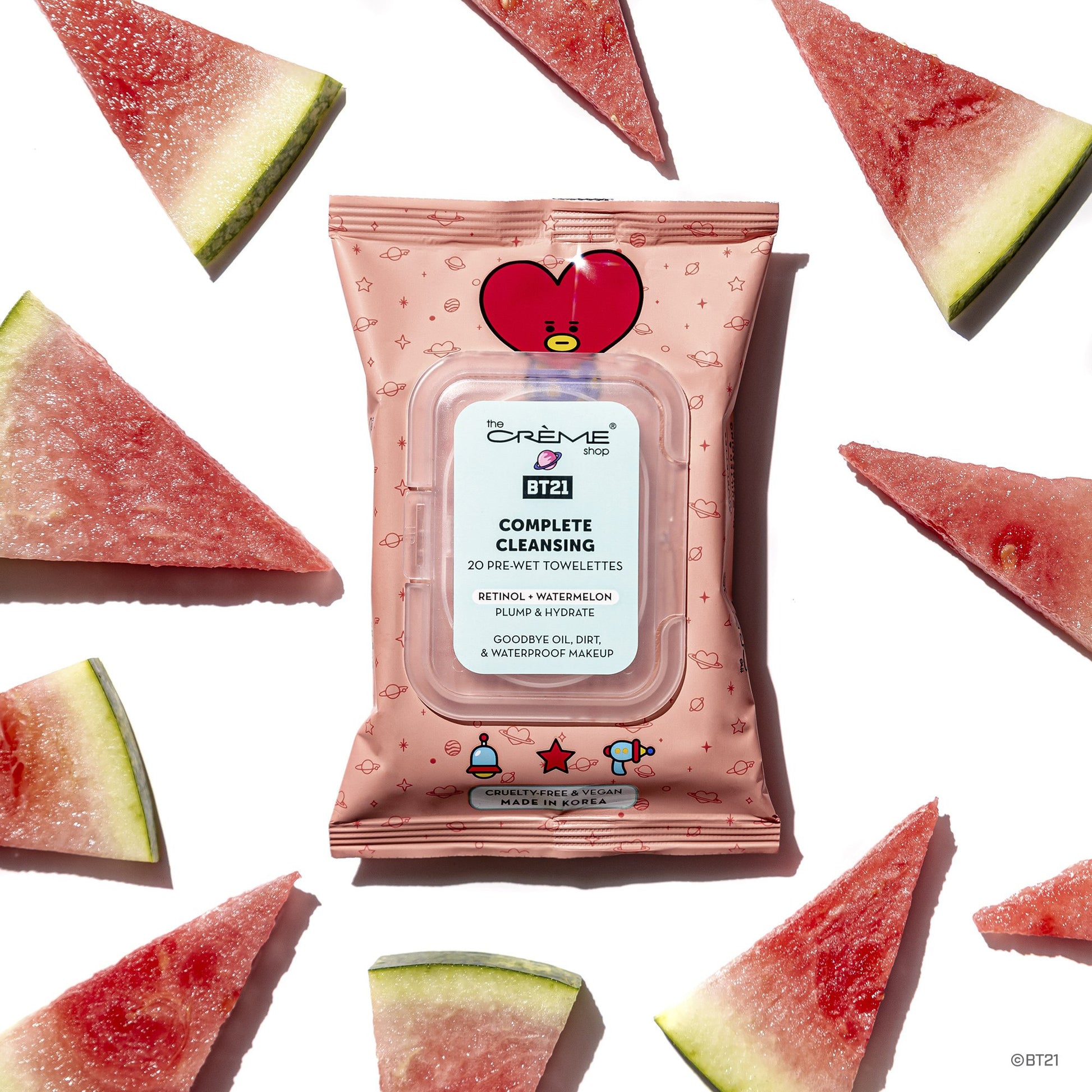 TATA Complete Cleansing Towelettes - Retinol & Watermelon (20 Pre-Wet Towelettes) Towelettes The Crème Shop x BT21 