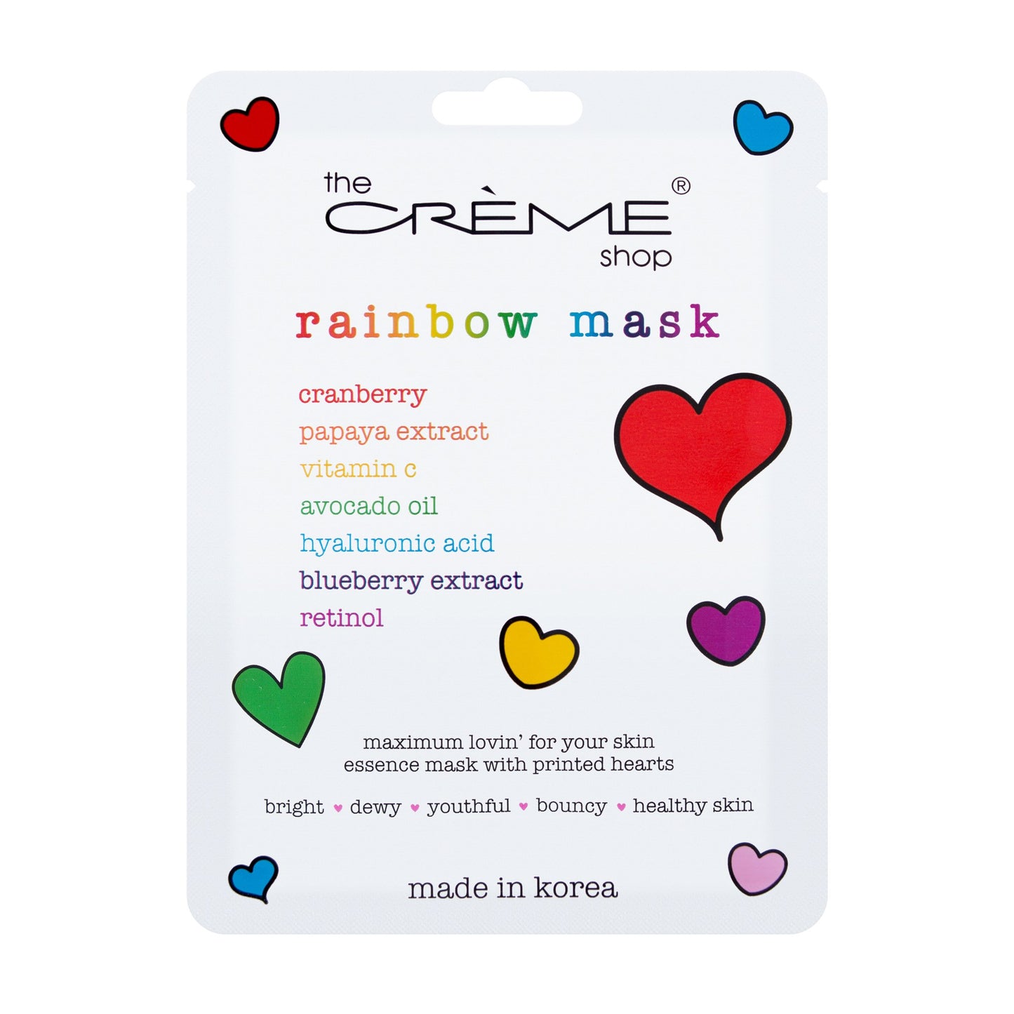 Rainbow Face Mask Printed with Rainbow Hearts - The Crème Shop