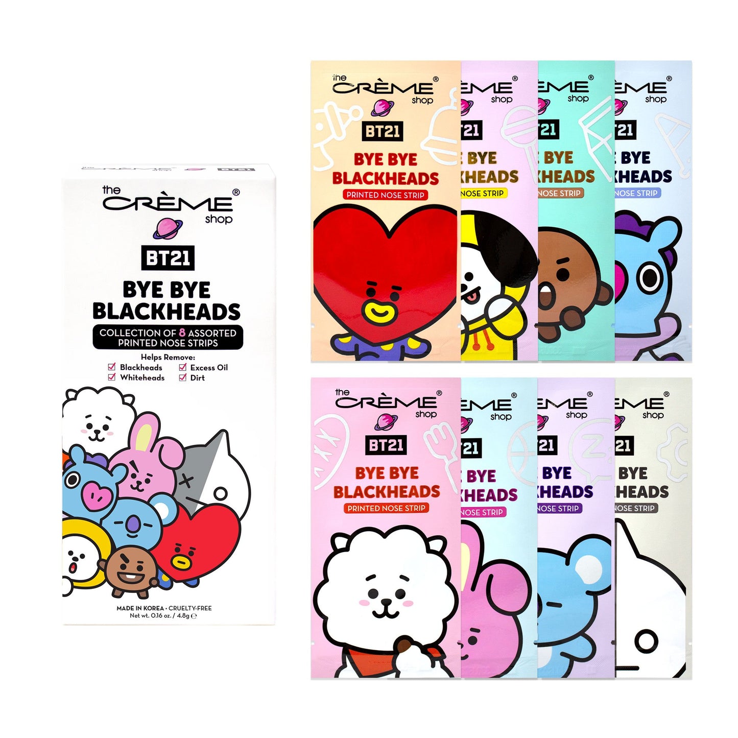 The Crème Shop | BT21: Bye Bye Blackheads - Printed Nose Strips (Set of 8) Blackheads Removers The Crème Shop x BT21 