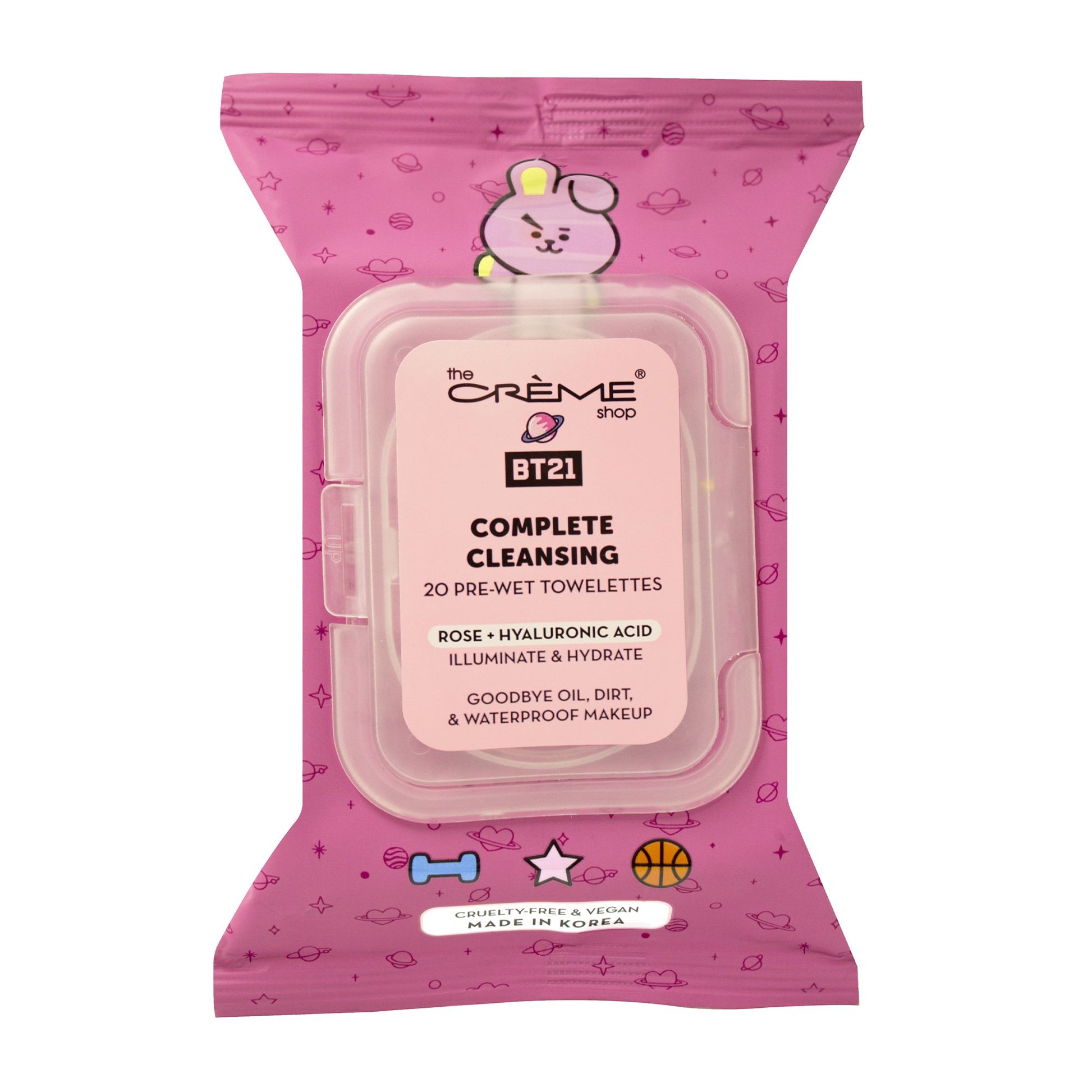 COOKY Complete Cleansing Towelettes - Rose & Hyaluronic Acid (20 Pre-Wet Towelettes) Towelettes The Crème Shop x BT21 
