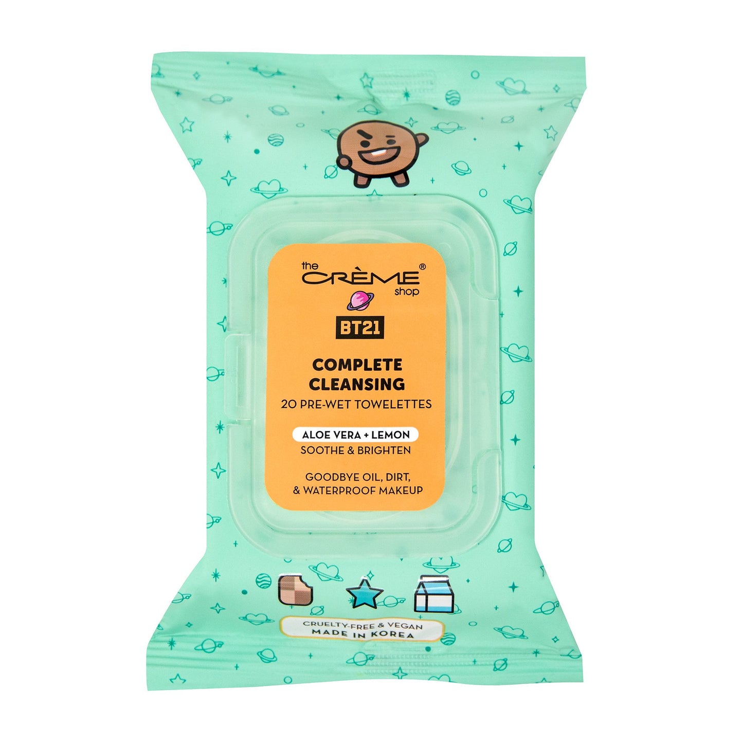 SHOOKY Complete Cleansing Towelettes - Aloe Vera & Lemon (20 Pre-Wet Towelettes) Towelettes The Crème Shop x BT21 