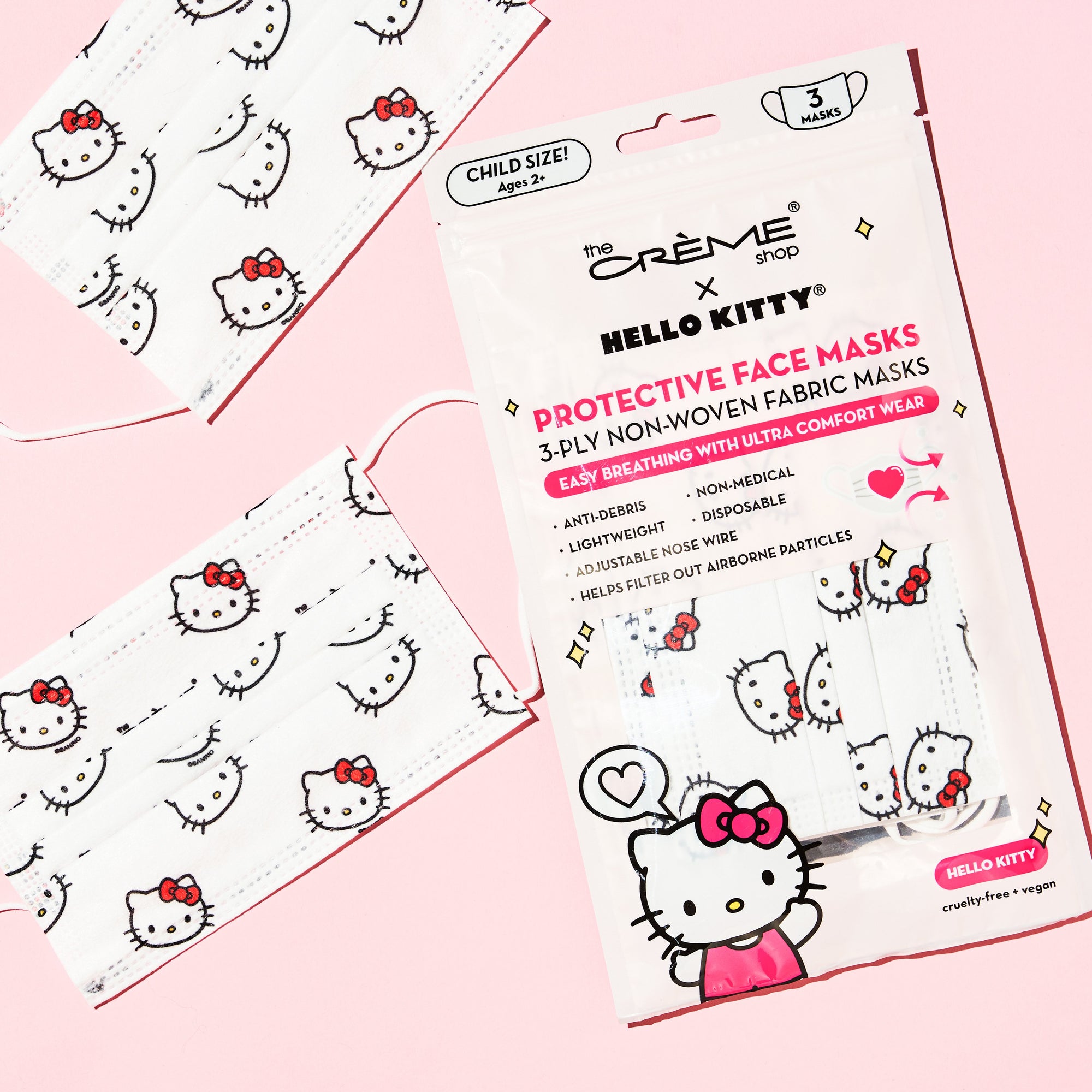 3-Ply Protective Face Mask - Hello Kitty Child Size (Disposable) Protective Masks The Crème Shop x Sanrio 3 Count 