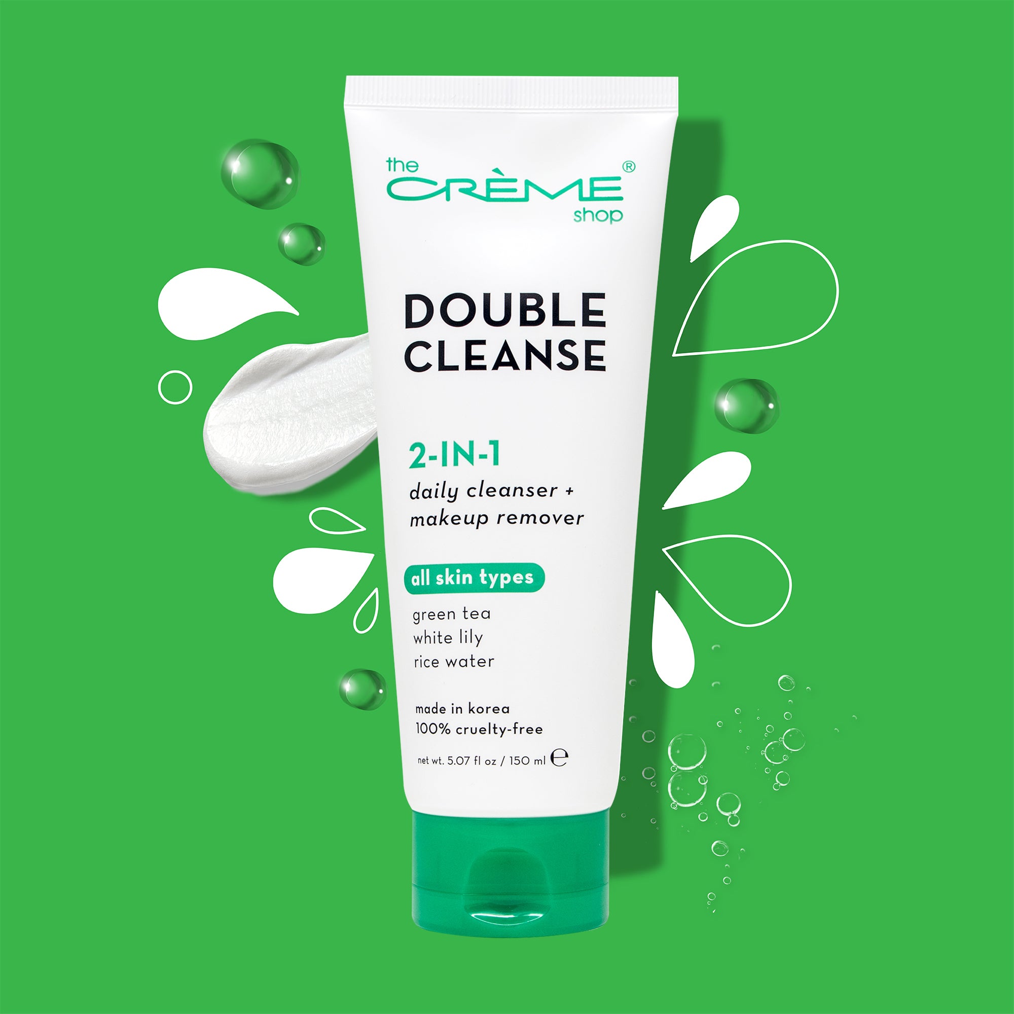 2-in-1 Facial Foam Cleanser | Green Tea + White Lily + Rice Water Facial Cleansers The Crème Shop 