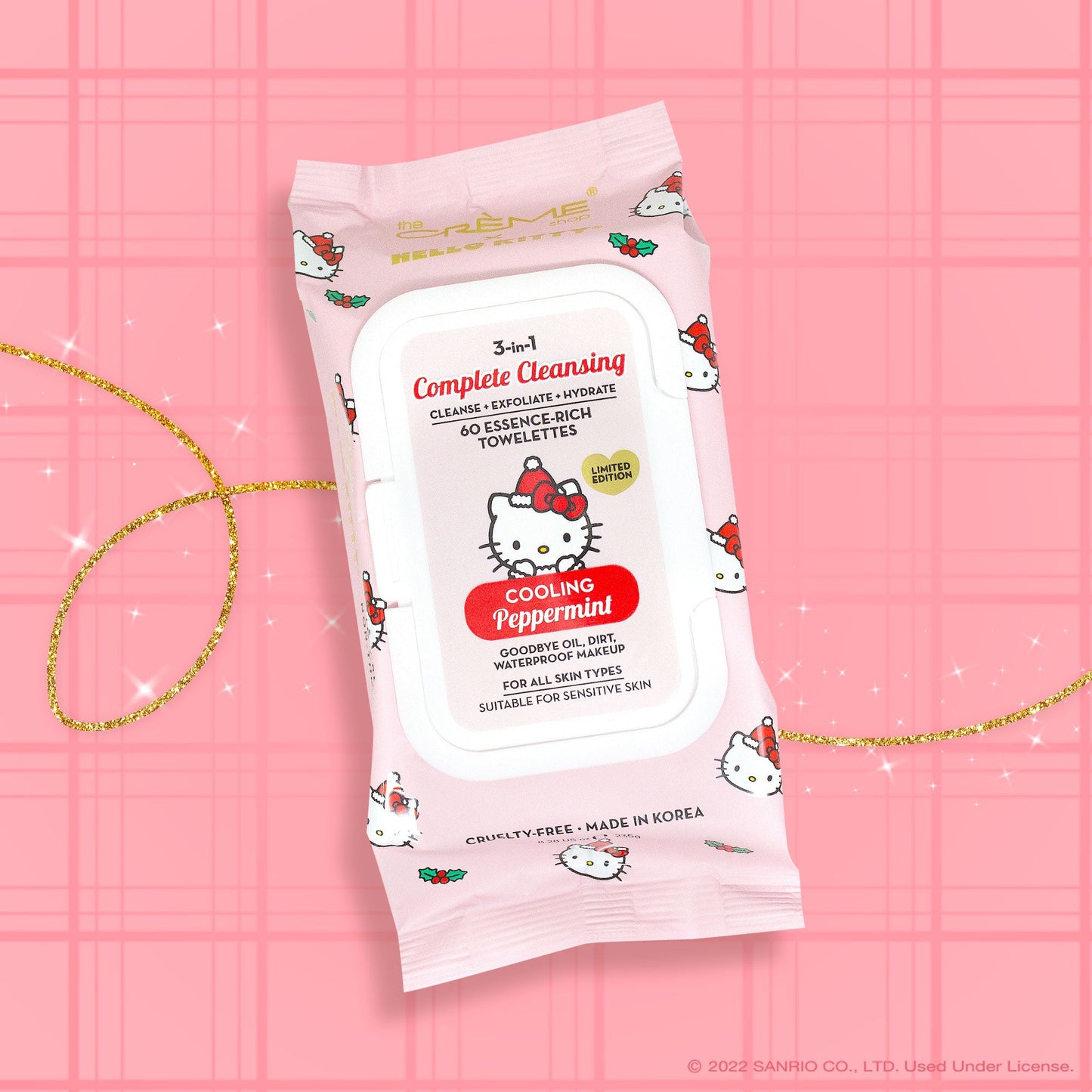 Hello Kitty 3-IN-1 Complete Cleansing Essence-Rich Towelettes - Cooling Peppermint Socks The Crème Shop x Sanrio 