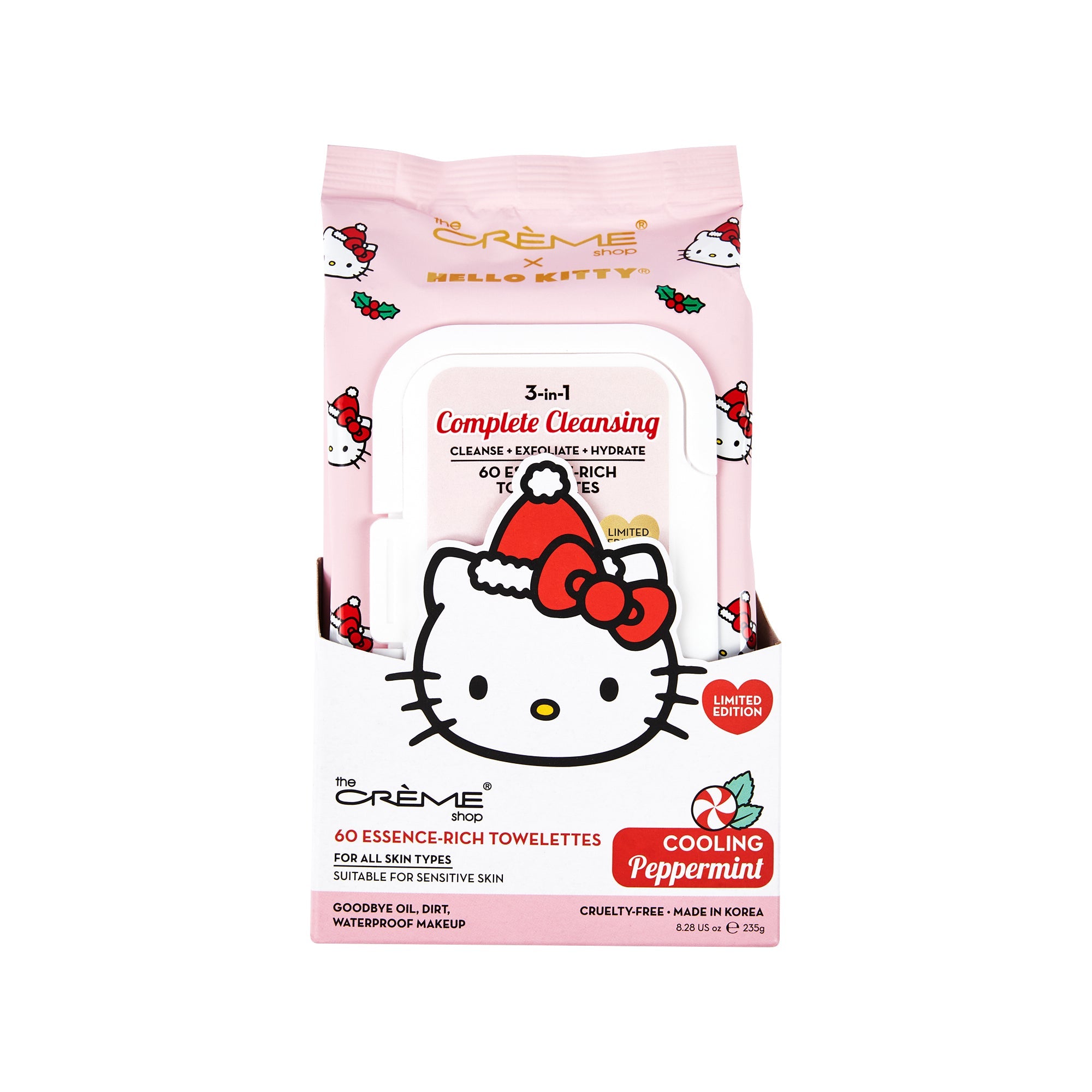 Hello Kitty 3-IN-1 Complete Cleansing Essence-Rich Towelettes - Cooling Peppermint Socks The Crème Shop x Sanrio 
