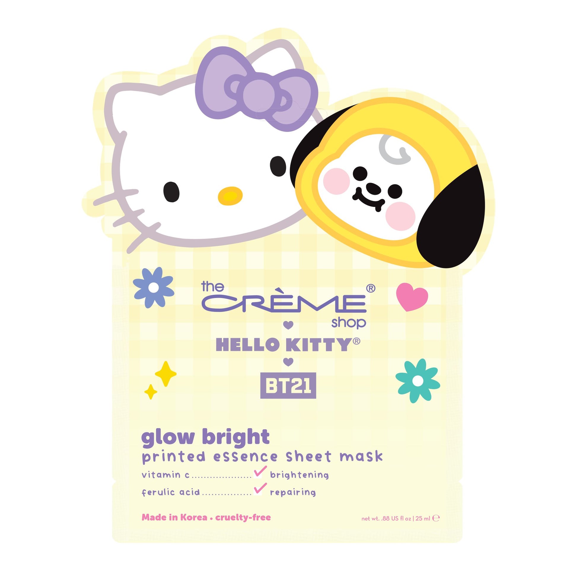Single Hello Kitty & BT21 Glow Bright Printed Essence Sheet Mask Animated Sheet Mask, $4