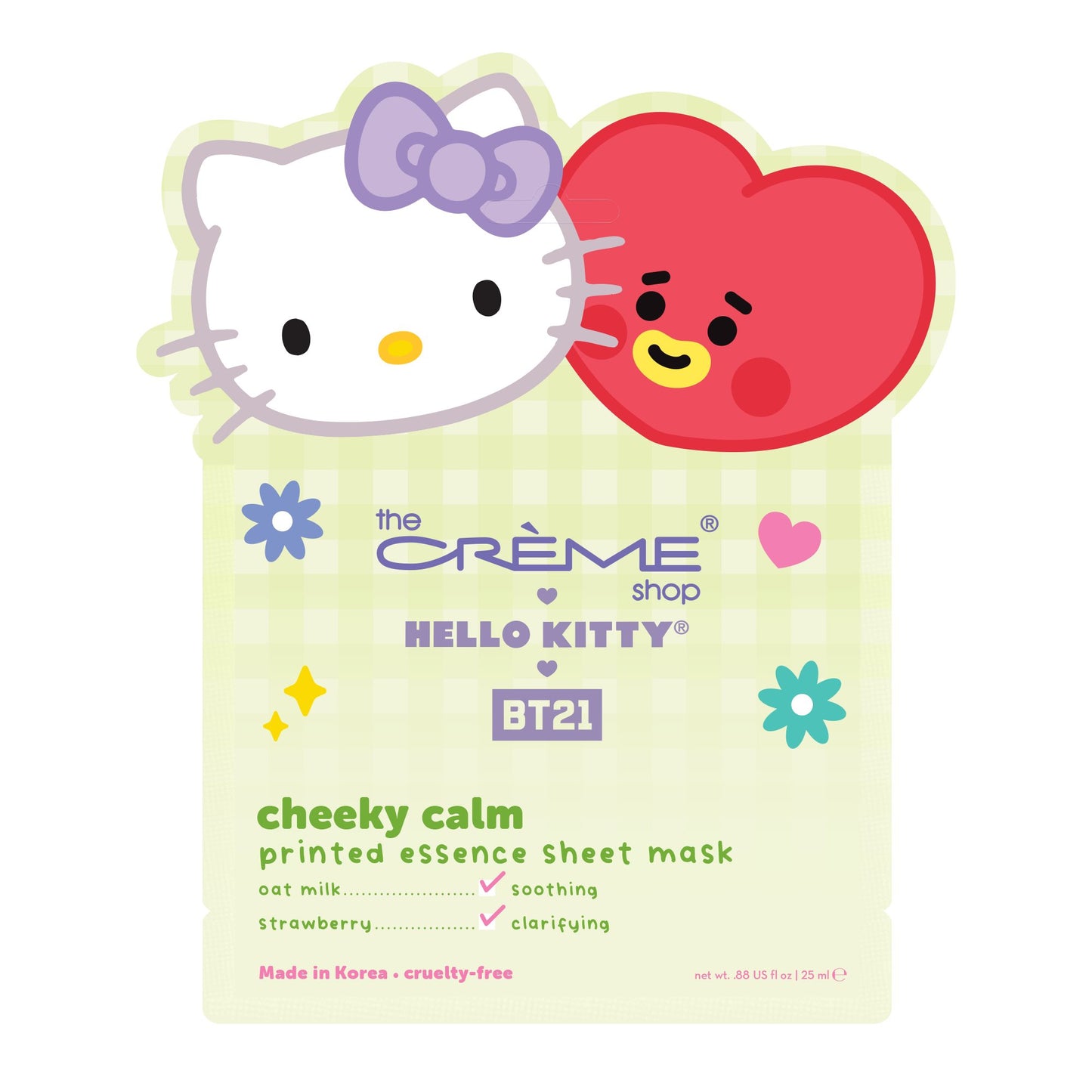 Soothing and Clarifying Hello Kitty & BT21 Cheeky Calm Printed Essence Sheet Mask Animated Sheet Mask, $4
