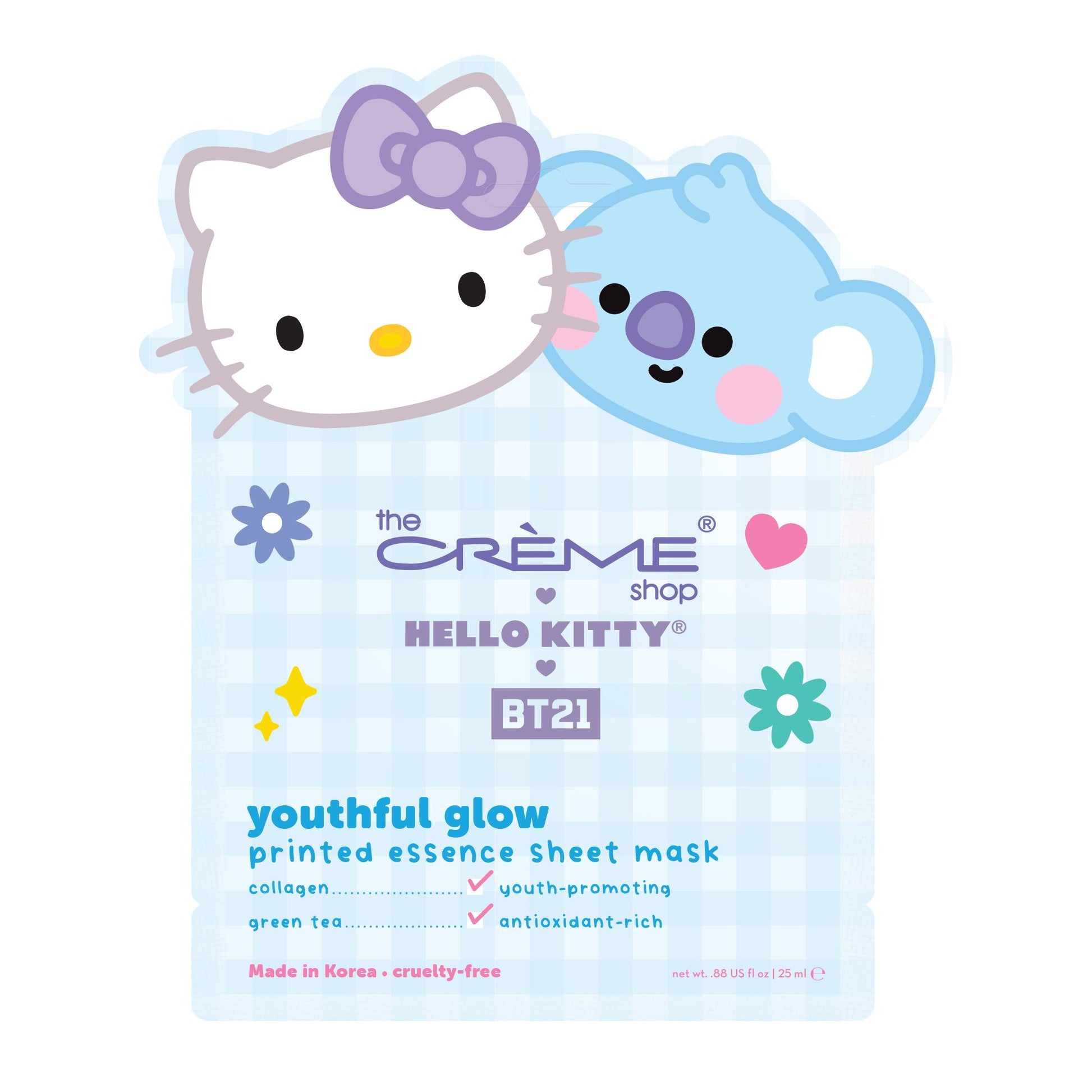 Youth-Promoting and Antioxidant-Rich Hello Kitty & BT21 Youthful Glow Printed Essence Sheet Mask, $4 