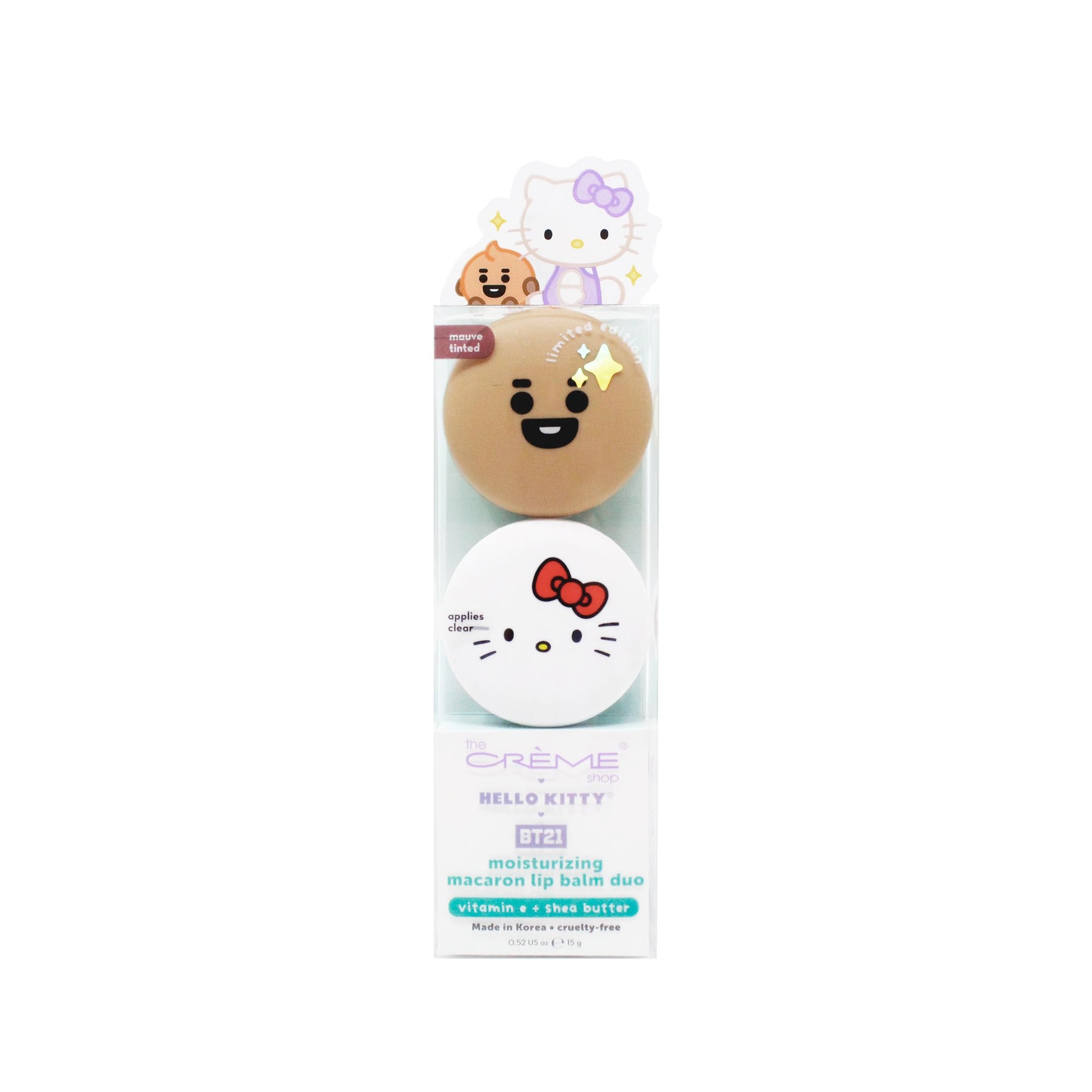 Hello Kitty & BT21 SHOOKY Moisturizing Macaron Lip Balm Duo, $18