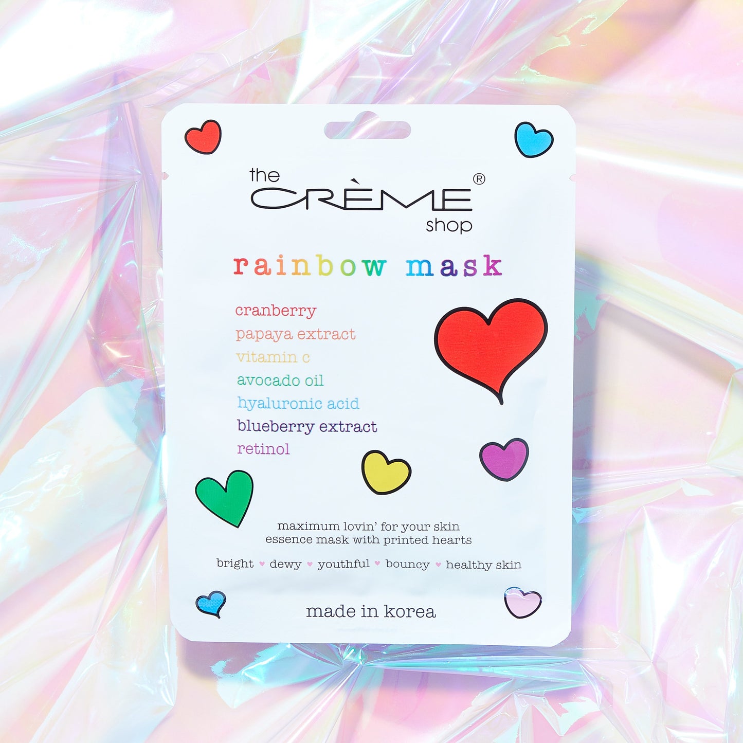 Rainbow Face Mask Printed with Rainbow Hearts - The Crème Shop