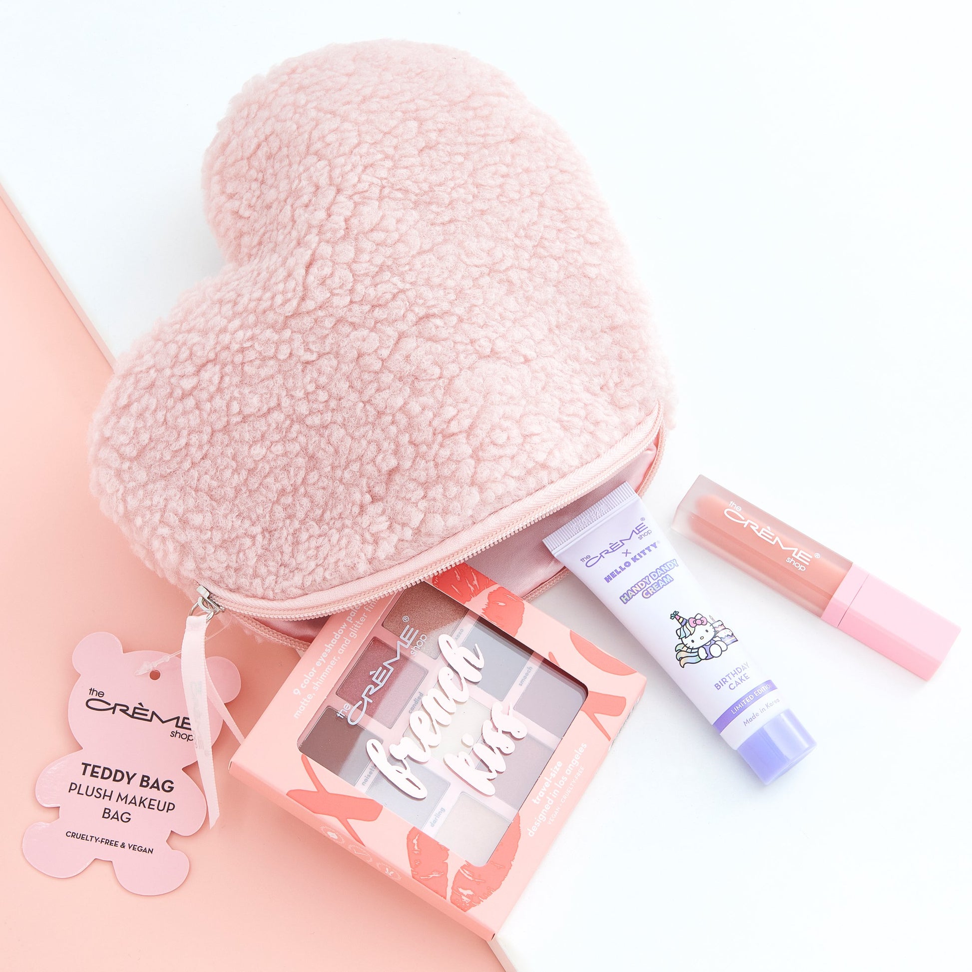 Set of 2 The Creme Shop Teddy Bag Plush Makeup Pouch - Faux Love Pink & Blue