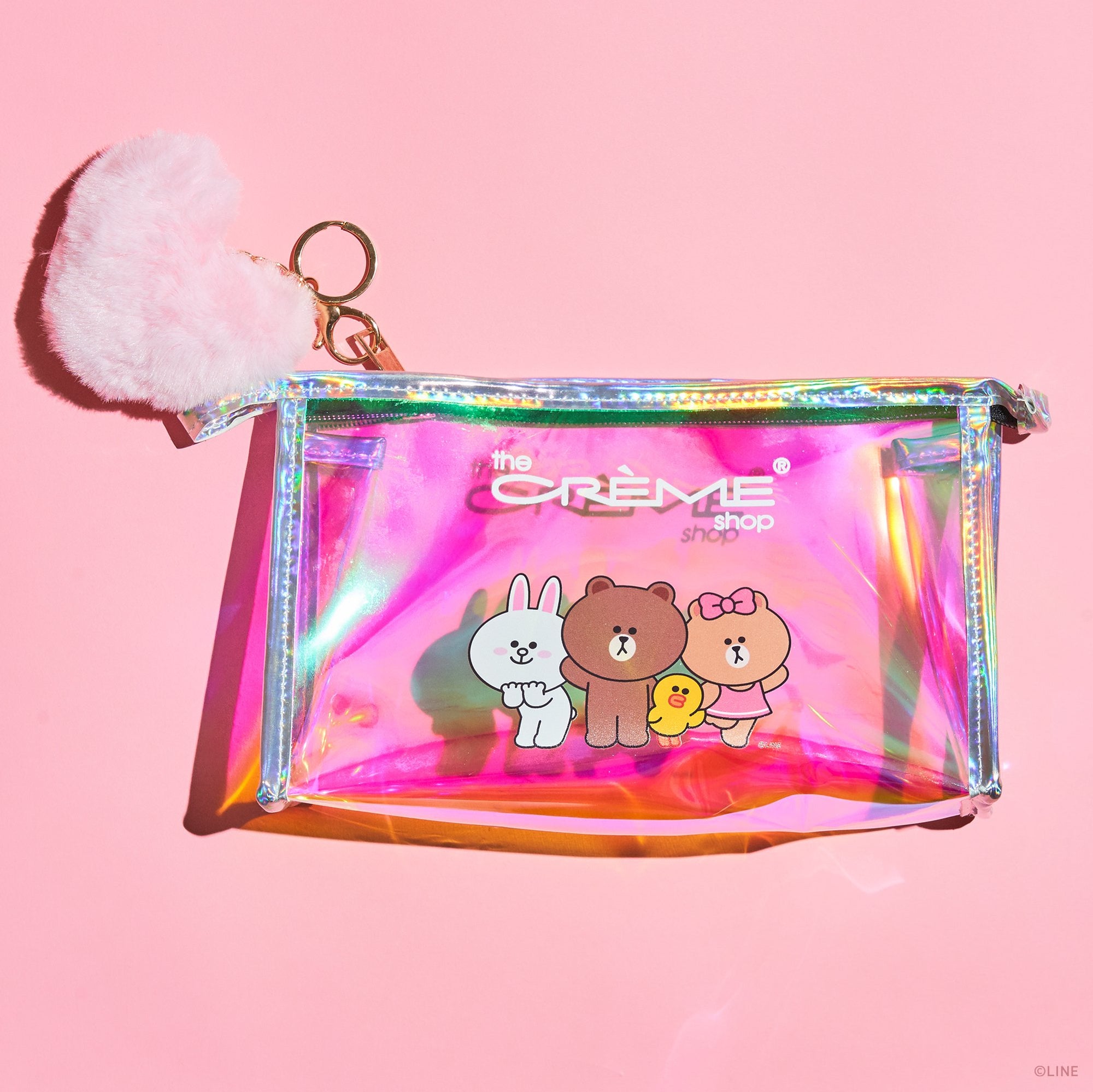LINE FRIENDS Makeup Pouch with Plush Heart Keychain Makeup Pouch The Crème Shop x LINE FRIENDS 