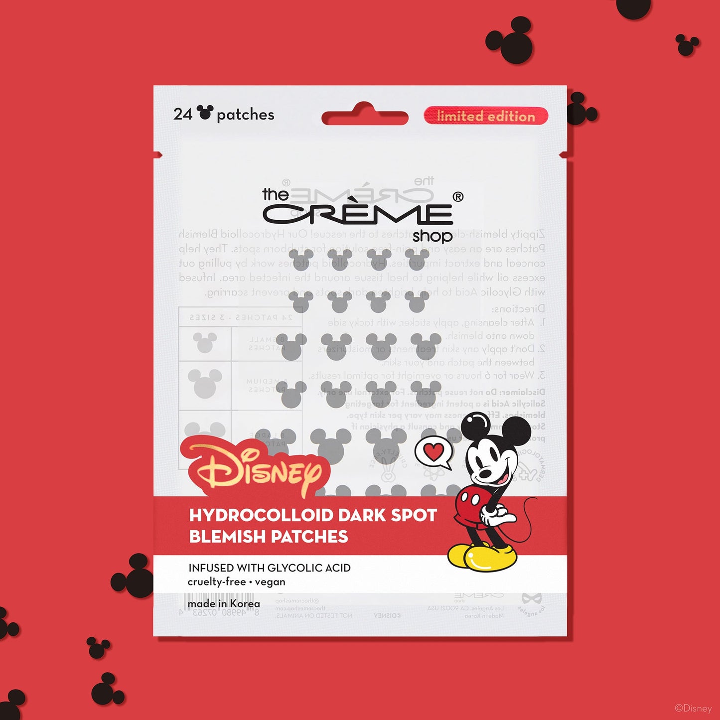 Mickey Mouse Hydrocolloid Acne Patches | Infused with Glycolic Acid Hydrocolloid Acne Patches The Crème Shop x Disney 