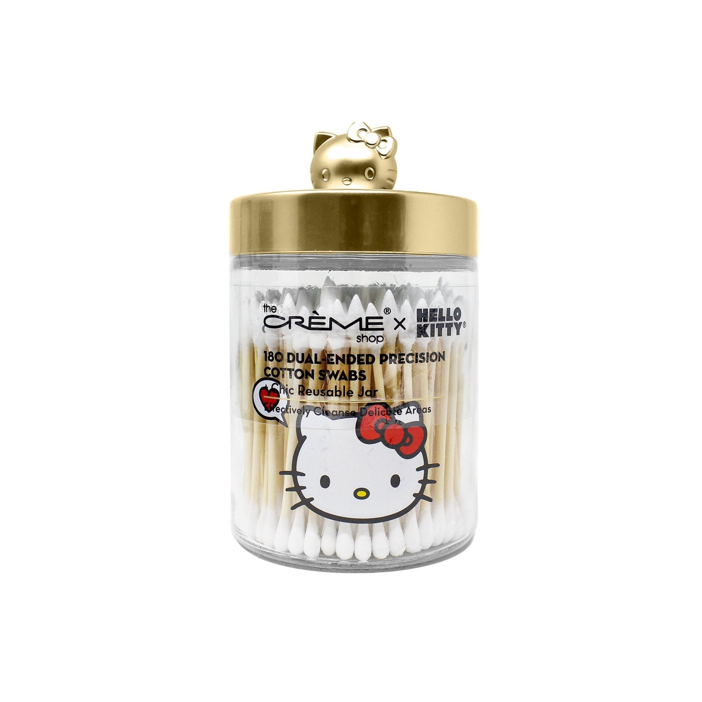 Hello Kitty Chic Reusable Jar with Cotton Swabs - Matte Gold Tool The Crème Shop x Sanrio 