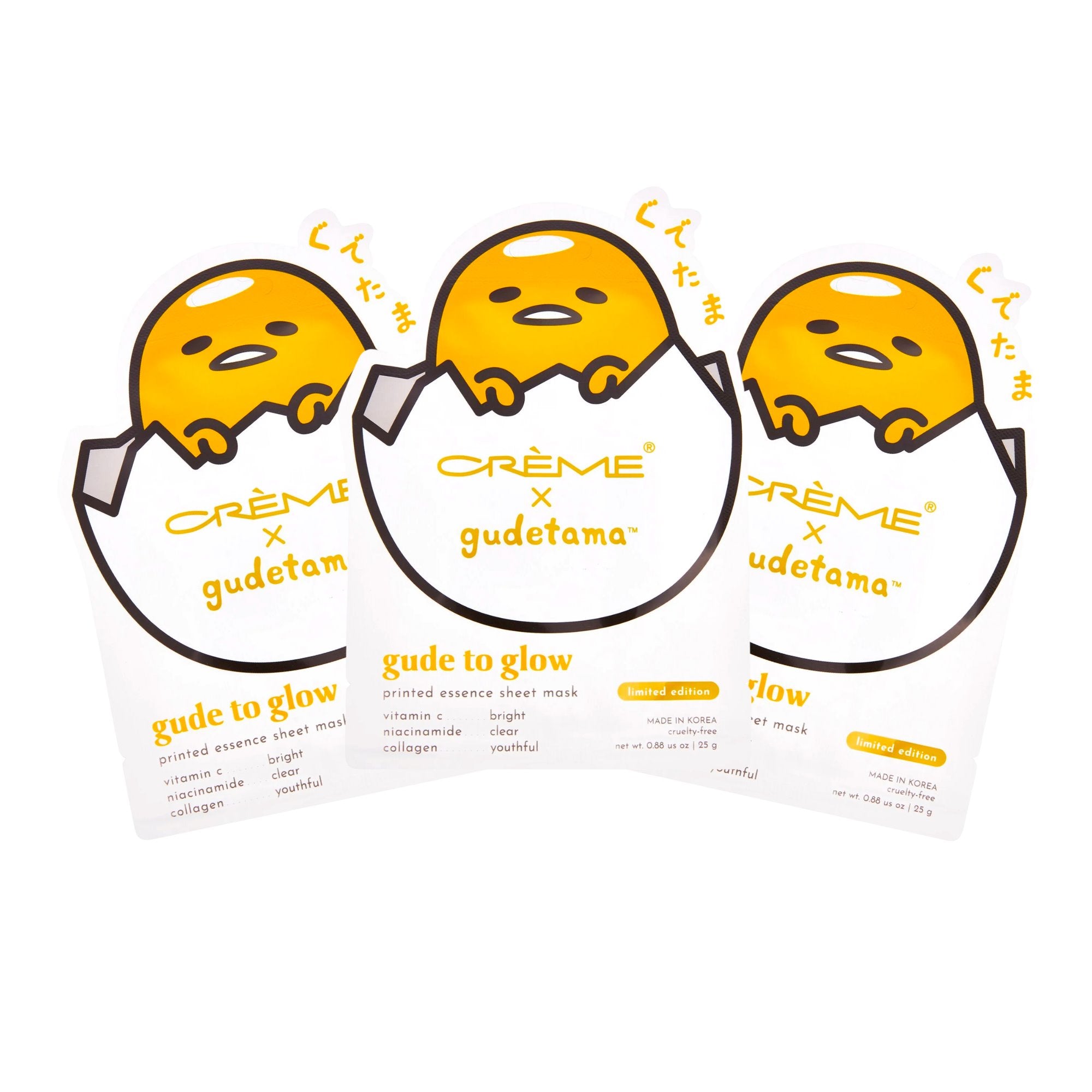 Gudetama Gude to Glow Printed Essence Sheet Mask Animated Sheet Masks The Crème Shop x Sanrio 3 Pack (Save $2.00) 