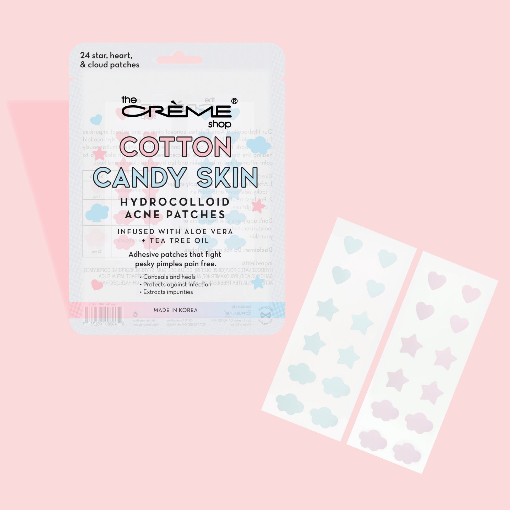 Cotton Candy Skin - Hydrocolloid Acne Patches | Infused with Aloe Vera + Tea Tree Hydrocolloid Acne Patches The Crème Shop 