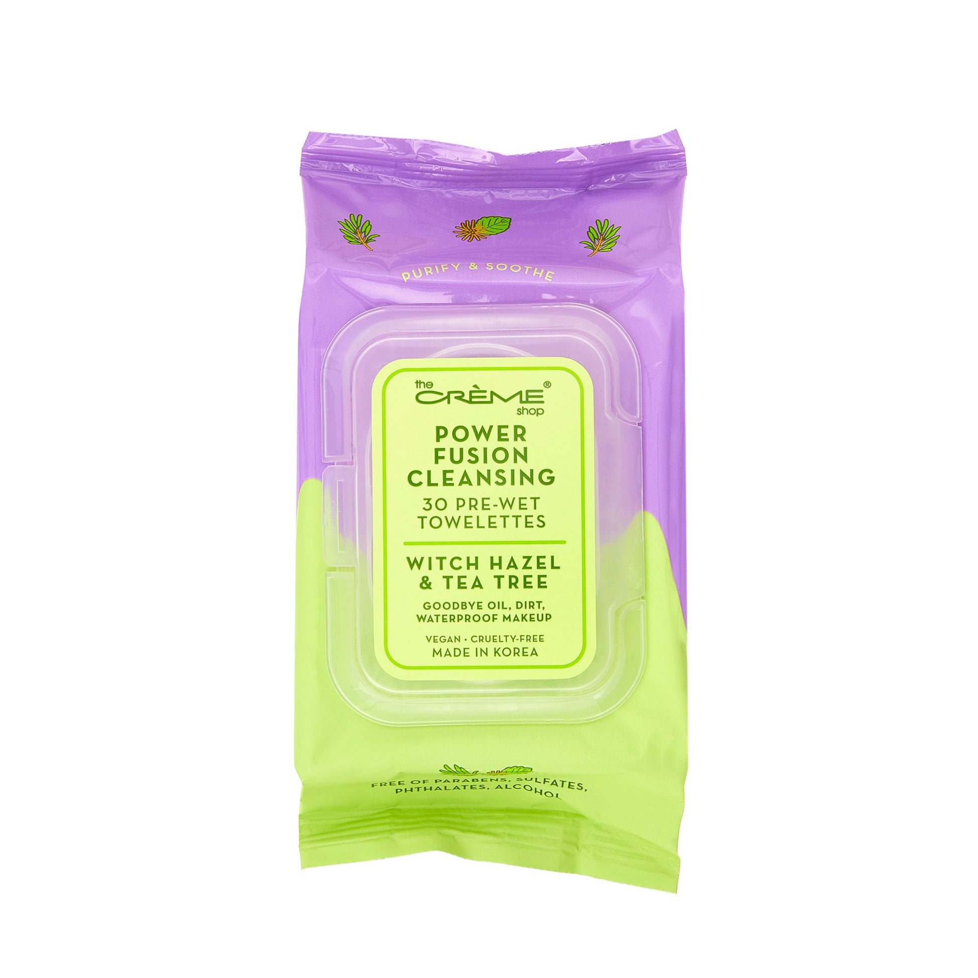 Power Fusion Cleansing 30 Pre-Wet Towelettes - Witch Hazel & Tea Tree Towelettes The Crème Shop 