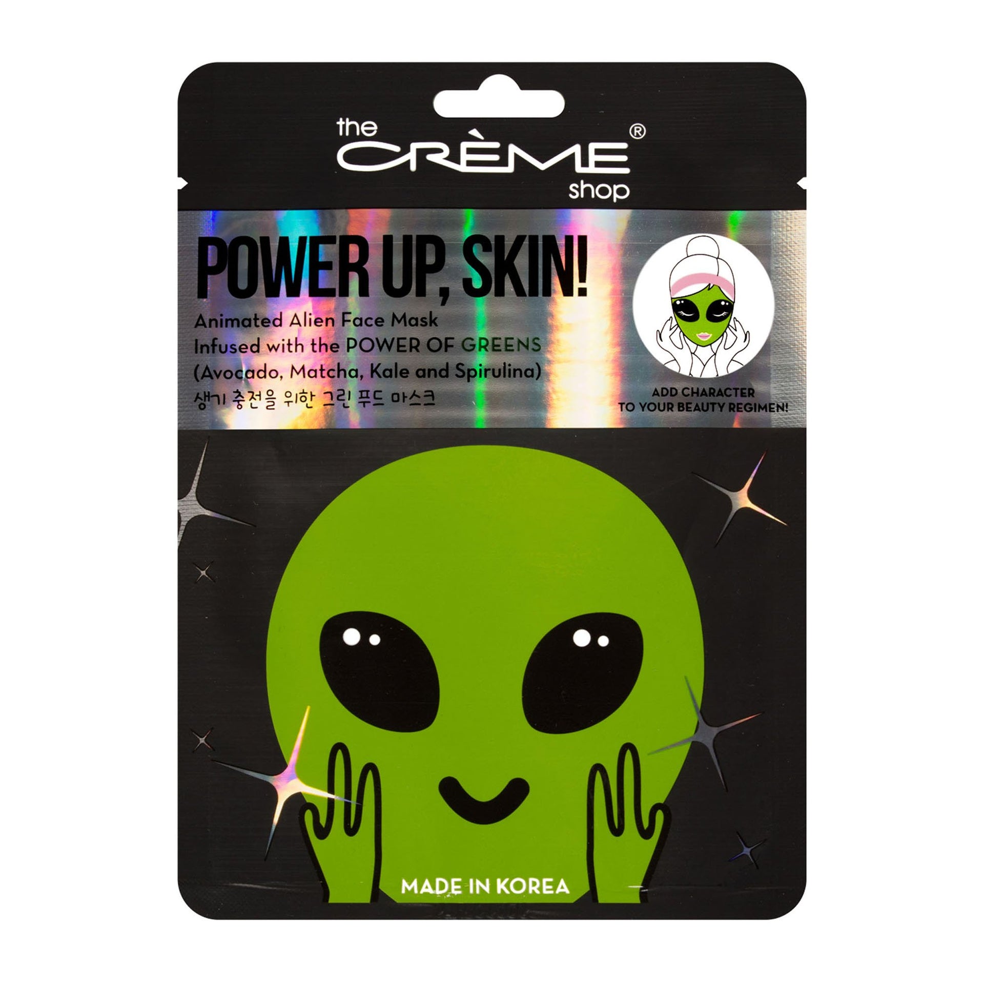 Power Up, Skin! Animated Alien Face Mask Power of Greens The Crème Shop