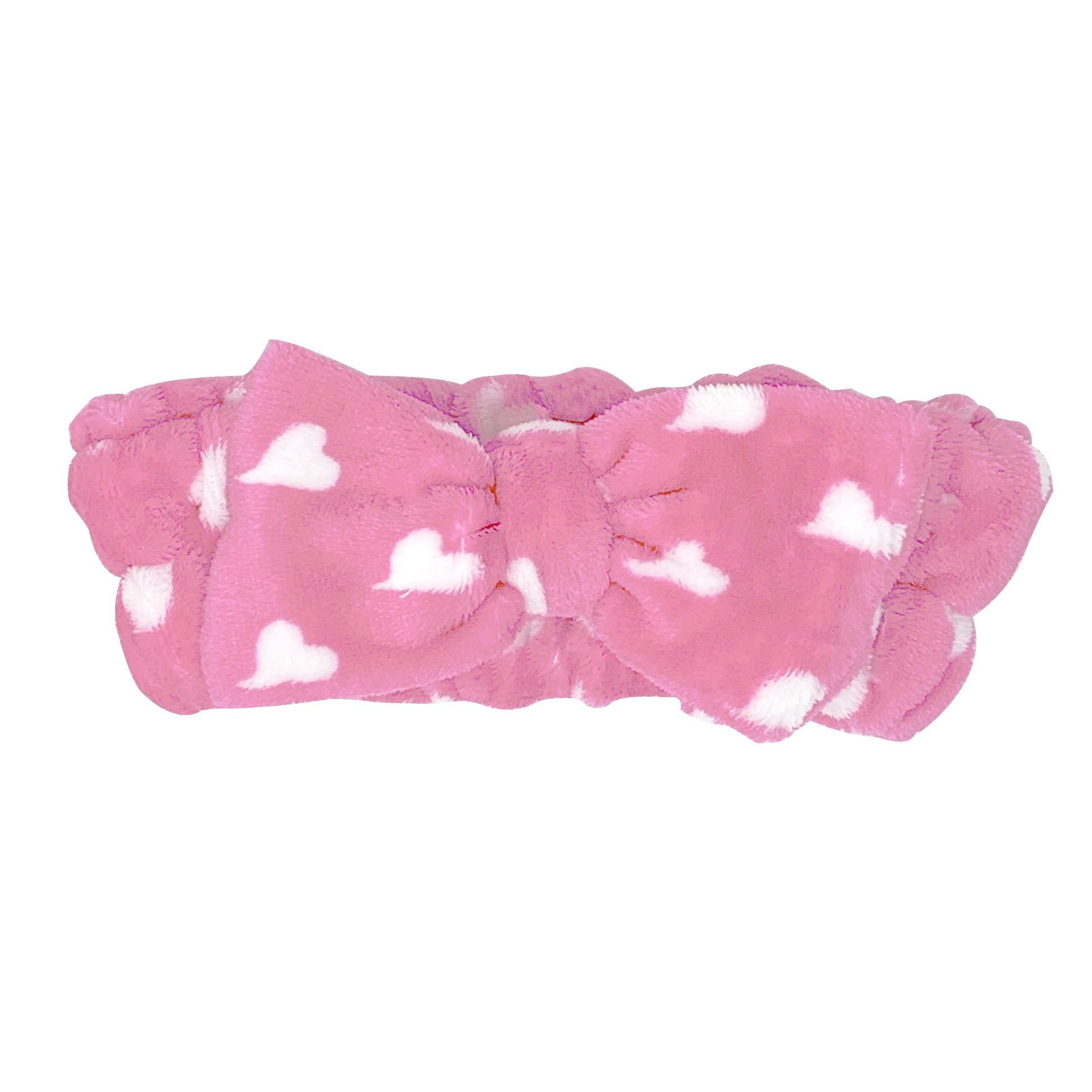 Hot Pink Teddy Headyband with White Hearts - The Crème Shop
