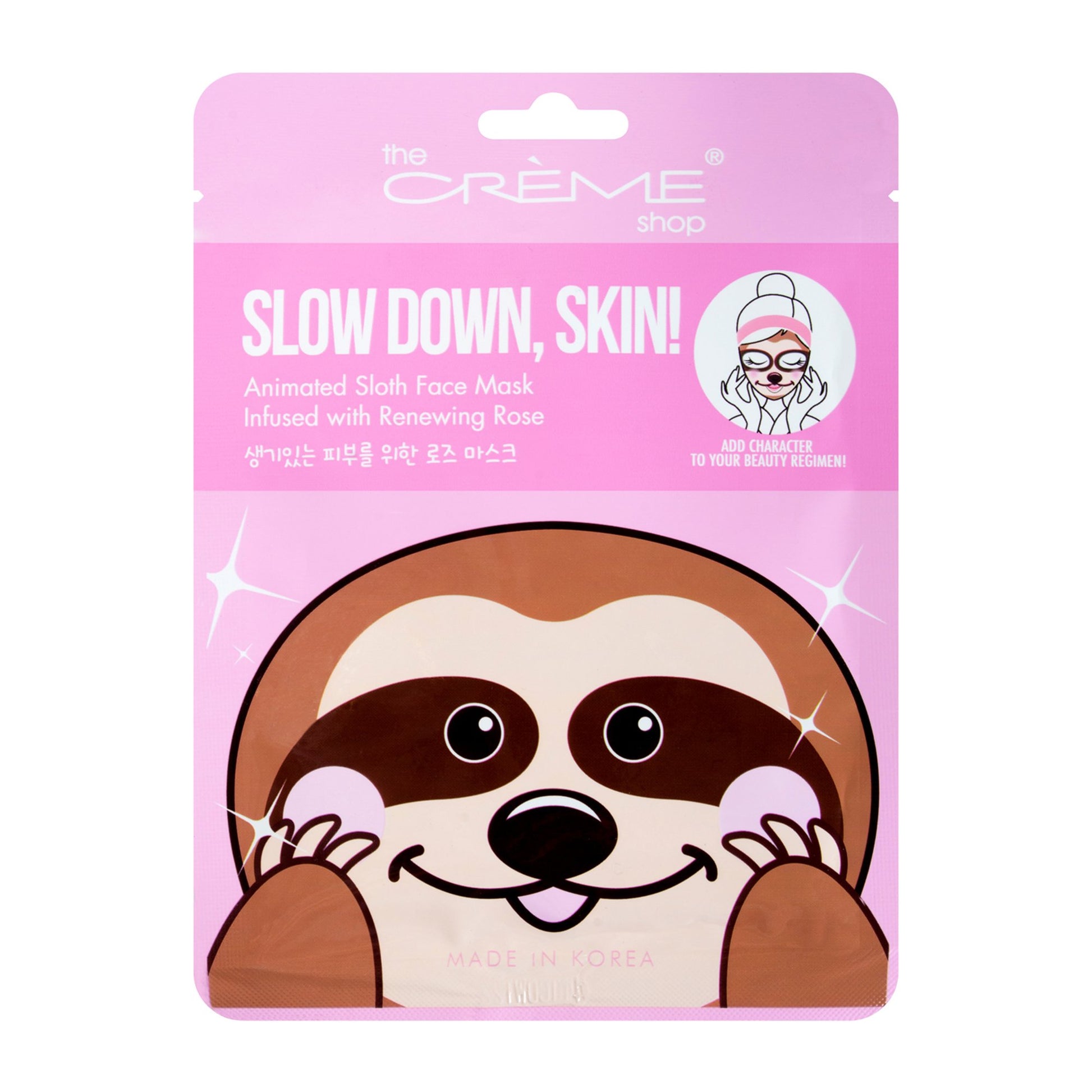 Slow Down, Skin! Animated Sloth Face Mask - Renewing Rose - The Crème Shop