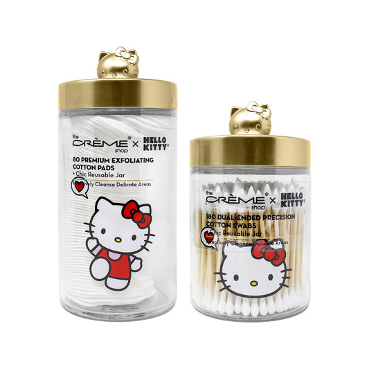 Hello Kitty Chic Reusable Jar Set with Cotton Pads & Swabs - Matte Gold Bundles The Crème Shop x Sanrio 